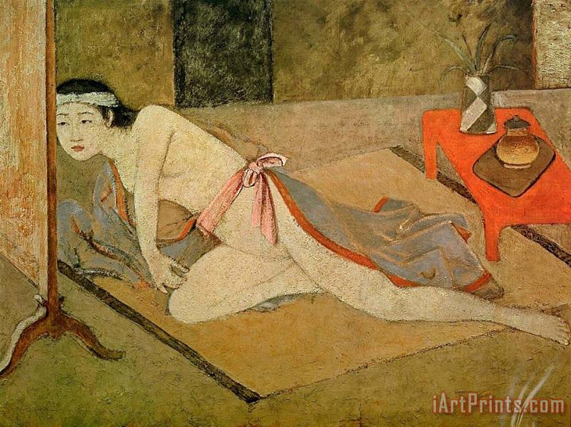 Japanese Girl with by The Red Table 1967 painting - Balthasar Klossowski De Rola Balthus Japanese Girl with by The Red Table 1967 Art Print