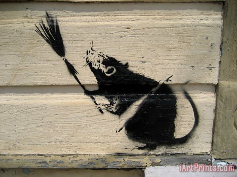 Banksy Broom Rat New Orleans painting - Banksy Banksy Broom Rat New Orleans Art Print