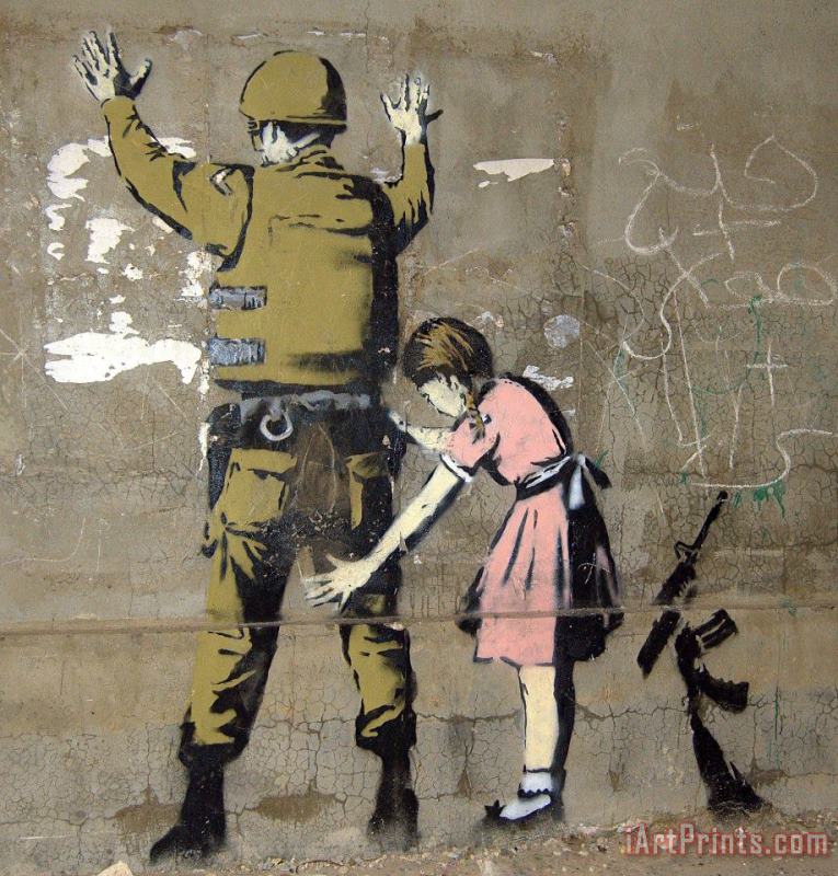 Banksy Girl Searching Soldier Gun Art Print