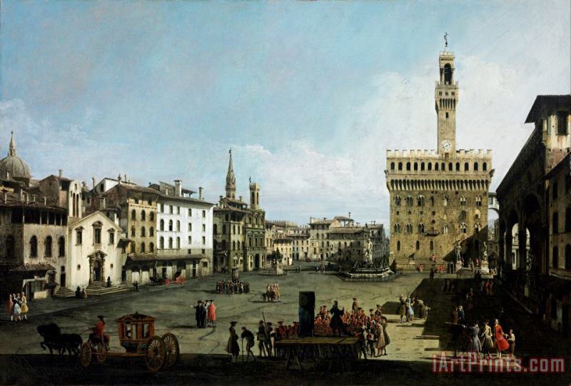 The Piazza Della Signoria in Florence painting - Bernardo Bellotto The Piazza Della Signoria in Florence Art Print