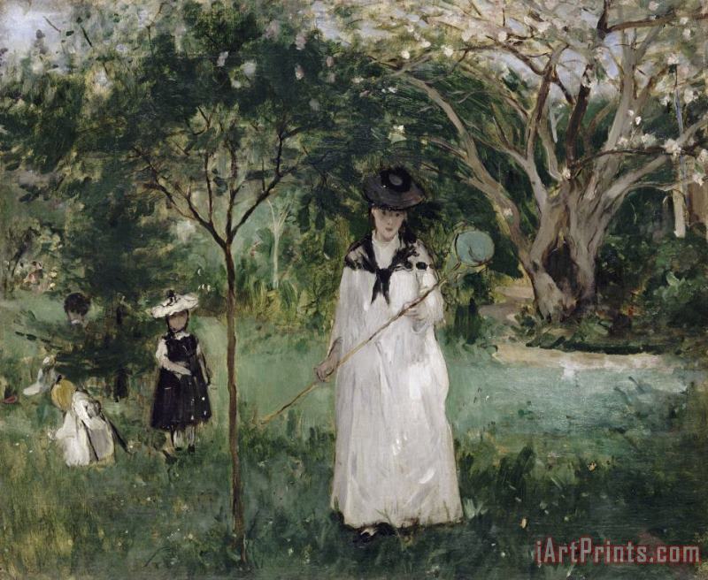 Berthe Morisot La Chasse Aux Papillons Madame Pontillon, Nee Edma Morisot (1839 1921), Soeur De L'artiste Et Ses Filles Jeanne Et Blanche Art Print