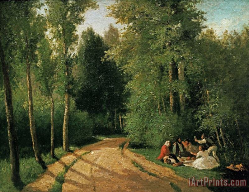 A Picnic at Montmorency painting - Camille Pissarro A Picnic at Montmorency Art Print