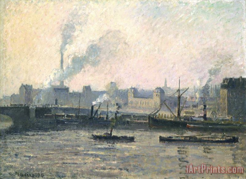 The Saint Sever Bridge, Rouen: Mist painting - Camille Pissarro The Saint Sever Bridge, Rouen: Mist Art Print