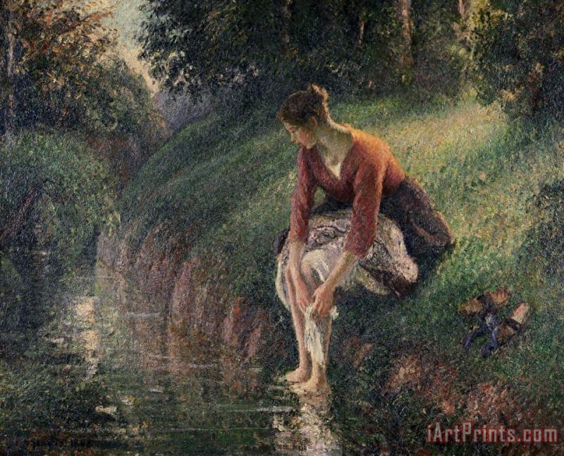 Young Woman Bathing Her Feet in a Brook painting - Camille Pissarro Young Woman Bathing Her Feet in a Brook Art Print