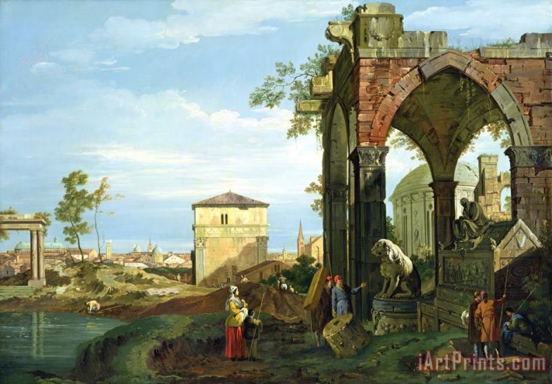 Capriccio with Motifs from Padua painting - Canaletto Capriccio with Motifs from Padua Art Print