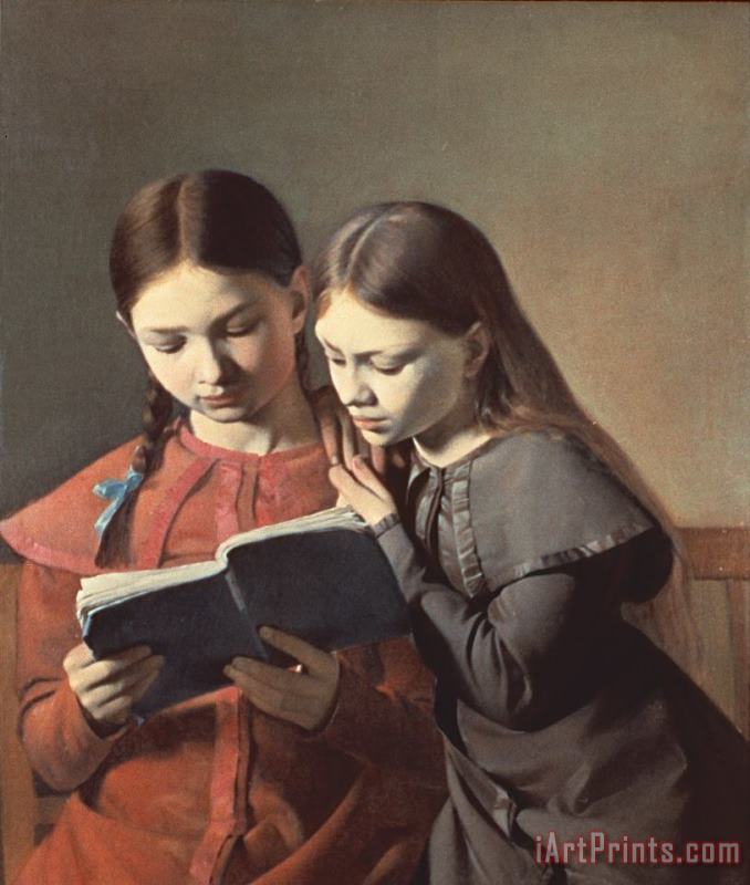 Carl Hansen Sisters Reading a Book Art Painting