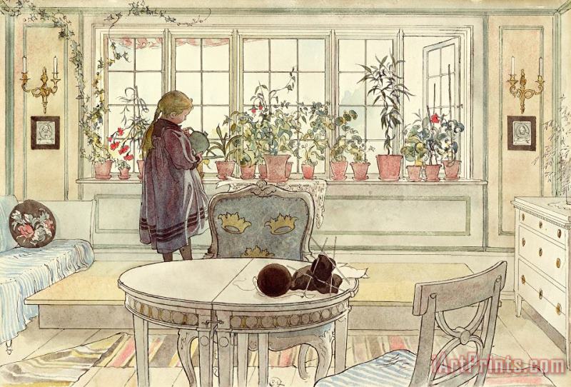 Carl Larsson Flowers on the Windowsill Art Print