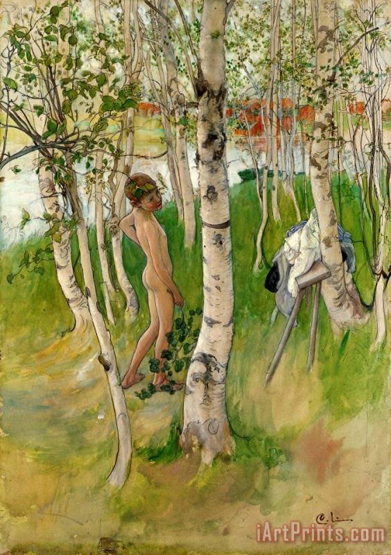Nude Boy Among Birches painting - Carl Larsson Nude Boy Among Birches Art Print