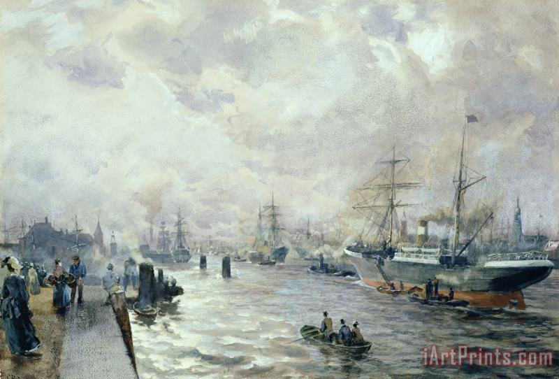 Carl Rodeck Sailing Ships in the Port of Hamburg Art Print