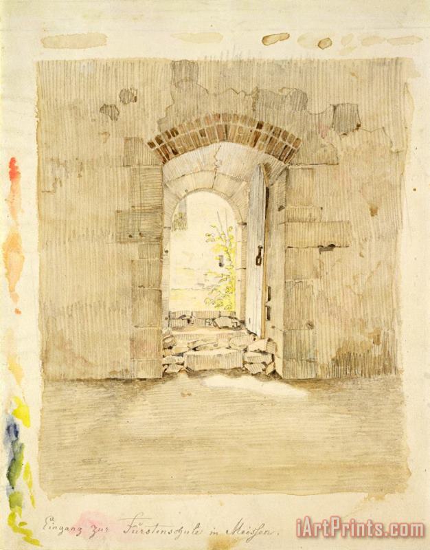 Caspar David Friedrich Entrance Gate to The Royal School in Meissen (pencil And W/c on Paper) Art Print