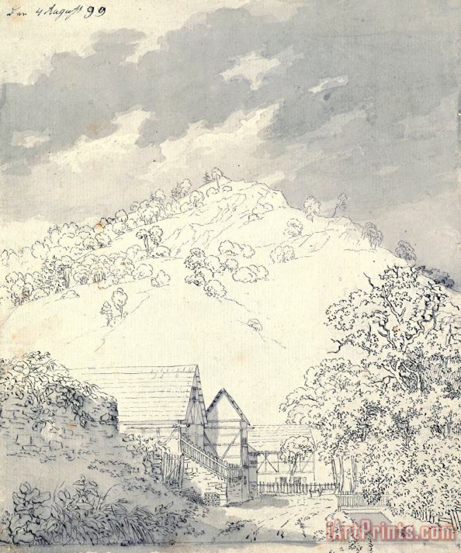 Caspar David Friedrich Farmhouses by a Hillside Art Painting
