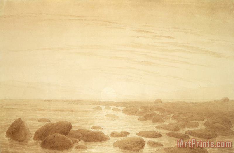 Caspar David Friedrich Moonrise on The Sea (sunset Across The Sea) (sepia Ink And Pencil on Paper) Art Print