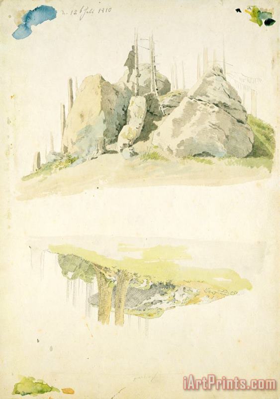 Caspar David Friedrich Rock And Tree: Two Studies, 12th July 1810 Art Print