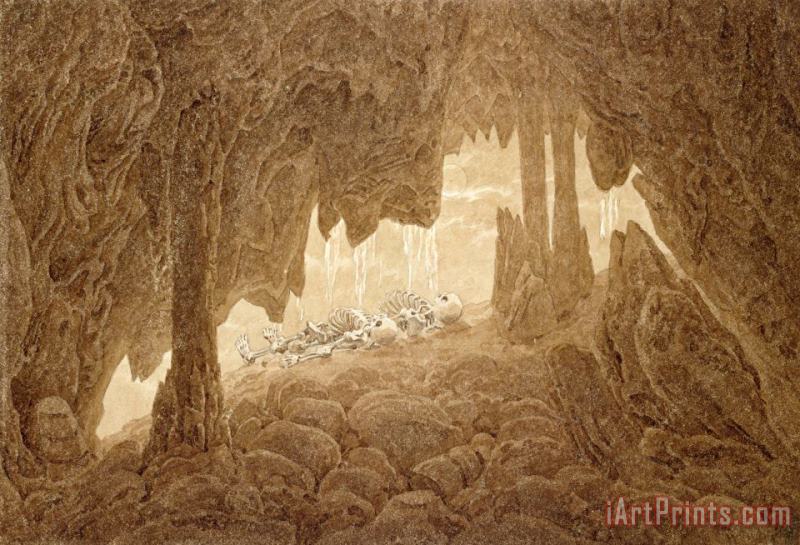 Skeleton in The Cave (sepia Ink And Pencil on Paper) painting - Caspar David Friedrich Skeleton in The Cave (sepia Ink And Pencil on Paper) Art Print