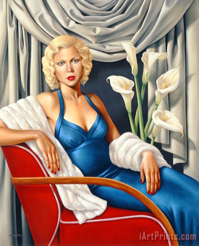 Catherine Abel Woman in Sapphire Blue Dress Art Painting