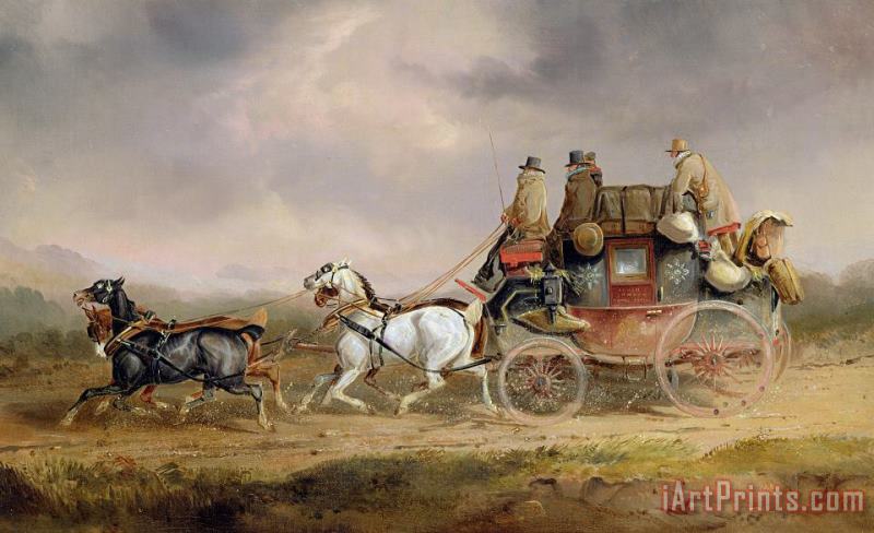 Mail Coaches on the Road - The Louth-London Royal Mail Progressing at Speed painting - Charles Cooper Henderson Mail Coaches on the Road - The Louth-London Royal Mail Progressing at Speed Art Print