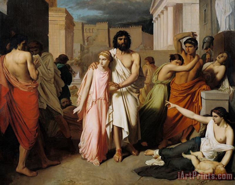 Charles Francois Jalabert Oedipus And Antigone Or The Plague Of Thebes Art Print