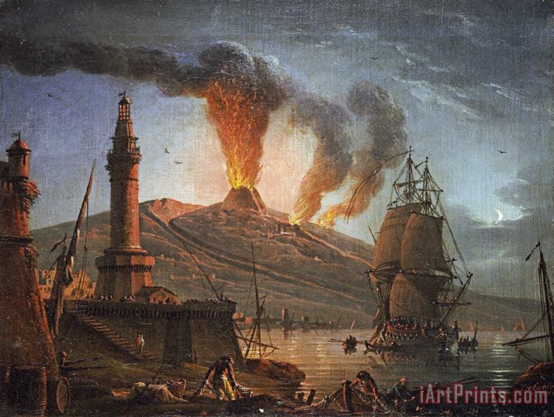 Charles Francois Lacroix Eruption of Vesuvius at Night Art Painting