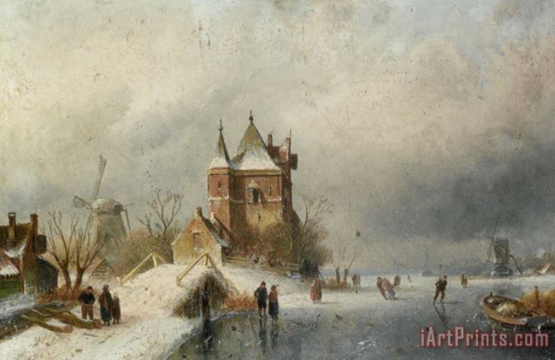 Skaters in Holland painting - Charles Henri Joseph Leickert Skaters in Holland Art Print