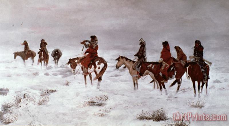 Charles Marion Russell 'Lost in a Snow Storm - We Are Friends' Art Painting
