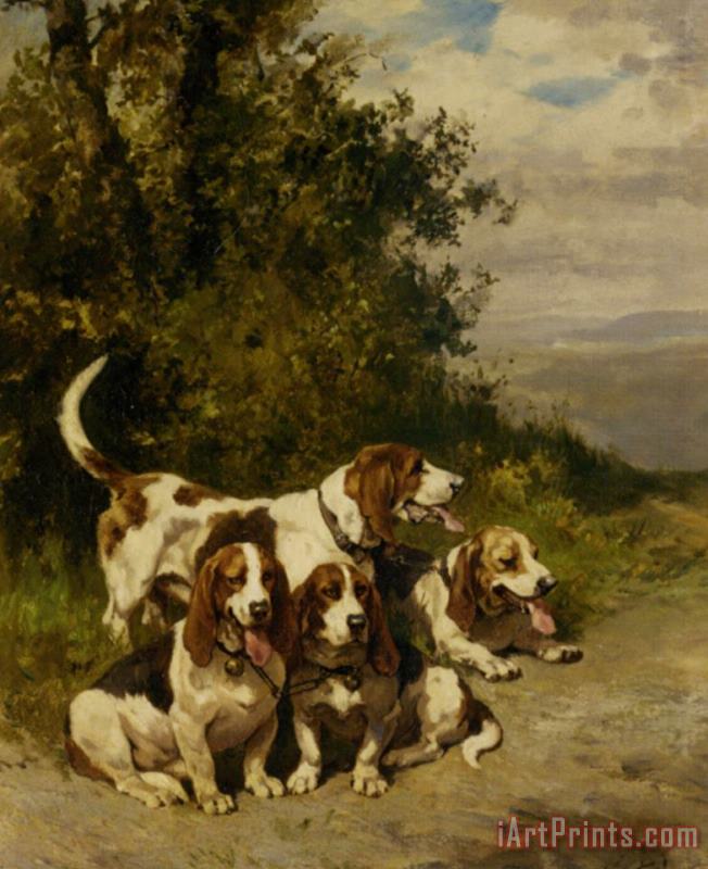Charles Olivier De Penne Hunting with Dogs on a Forest Path Art Painting