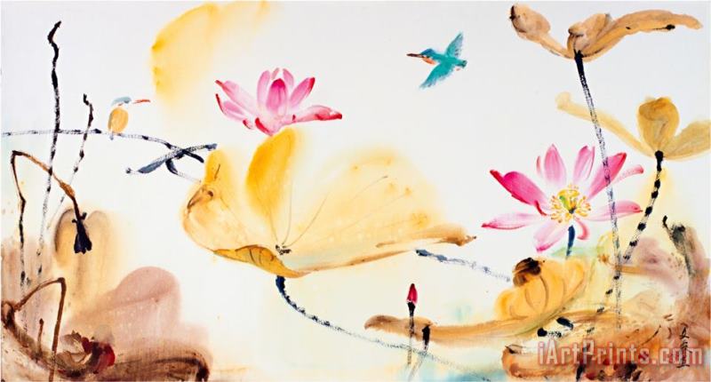 Autumn Lotus painting - Chi Wen Autumn Lotus Art Print