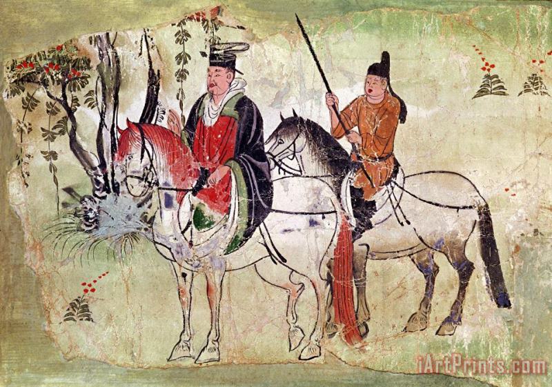 Chinese School Two Horsemen in a Landscape Art Painting