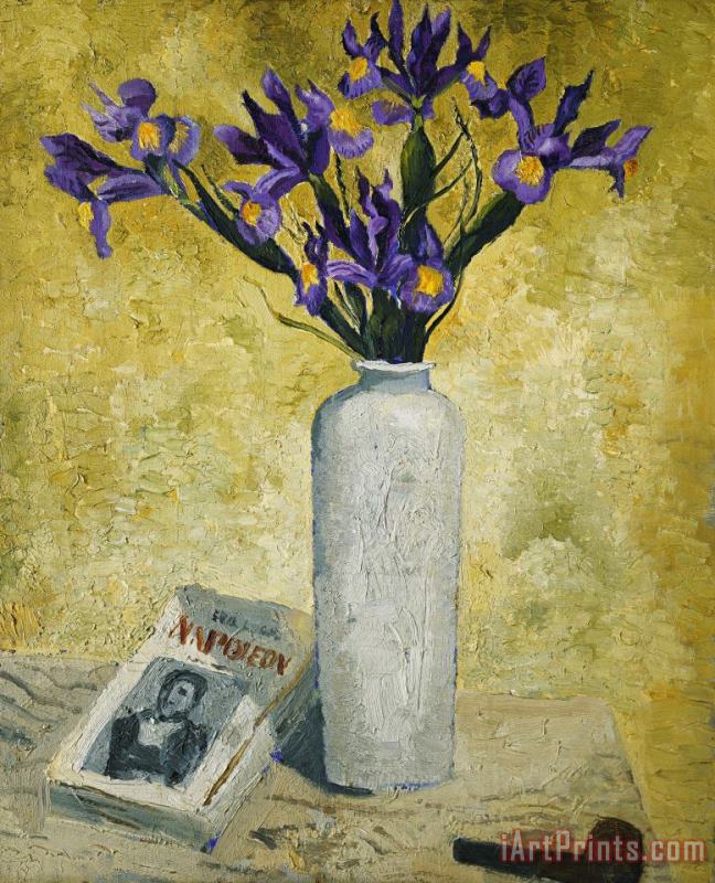 Christopher Wood Irises In A Tall Vase Art Print