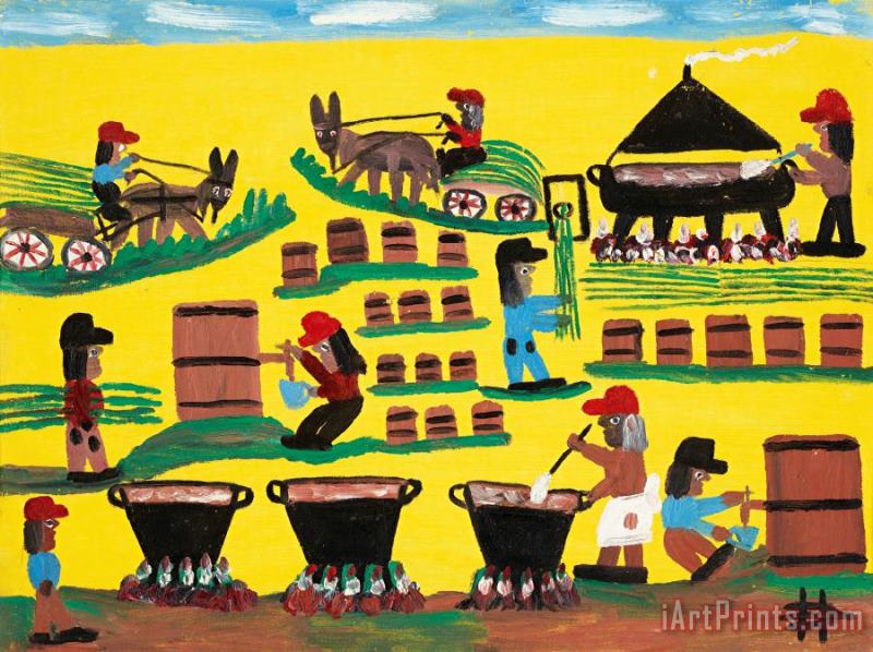 Sugar Cane Syrup Makin', 1979 painting - Clementine Hunter Sugar Cane Syrup Makin', 1979 Art Print