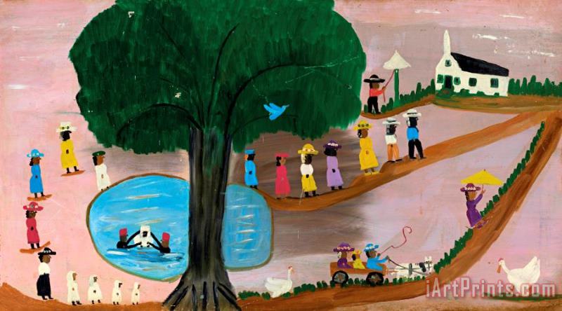 Sunday on Cane River, Louisiana, 1955 painting - Clementine Hunter Sunday on Cane River, Louisiana, 1955 Art Print