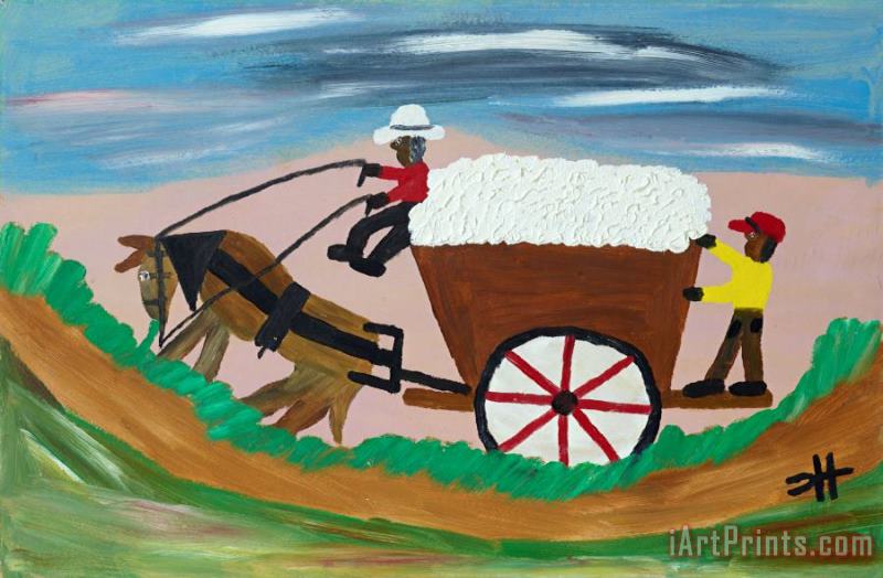 Clementine Hunter Untitled (horse Drawn Wagon) Art Print