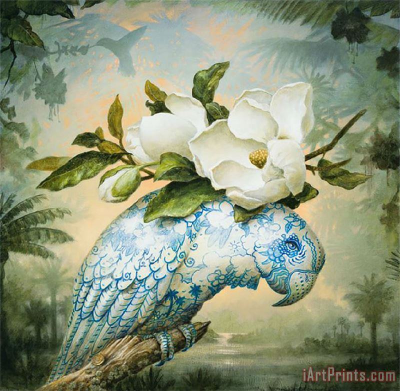 Collection Blue And White Bird with Flower Art Painting