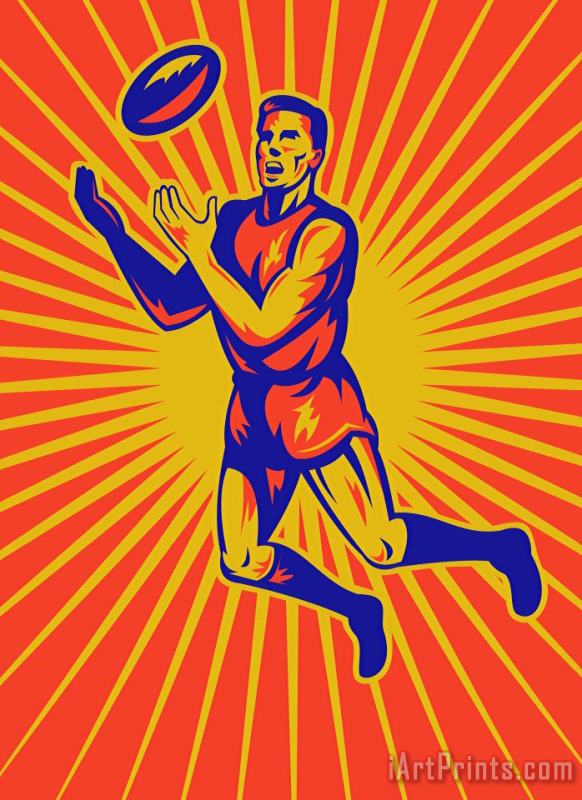 Aussie Rules Player Jumping Ball painting - Collection 10 Aussie Rules Player Jumping Ball Art Print