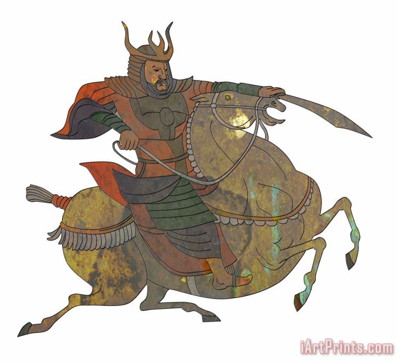 Samurai warrior with sword riding horse painting - Collection 10 Samurai warrior with sword riding horse Art Print