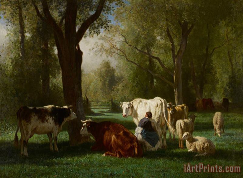 Constant-Emile Troyon Landscape With Cattle And Sheep Art Print