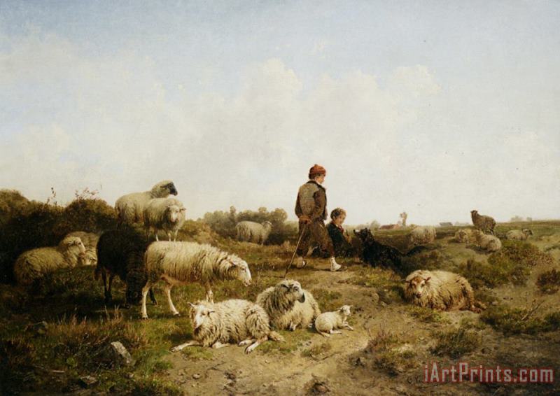 Cornelis Van Leemputten Shepherd Boys with Their Flock Art Print