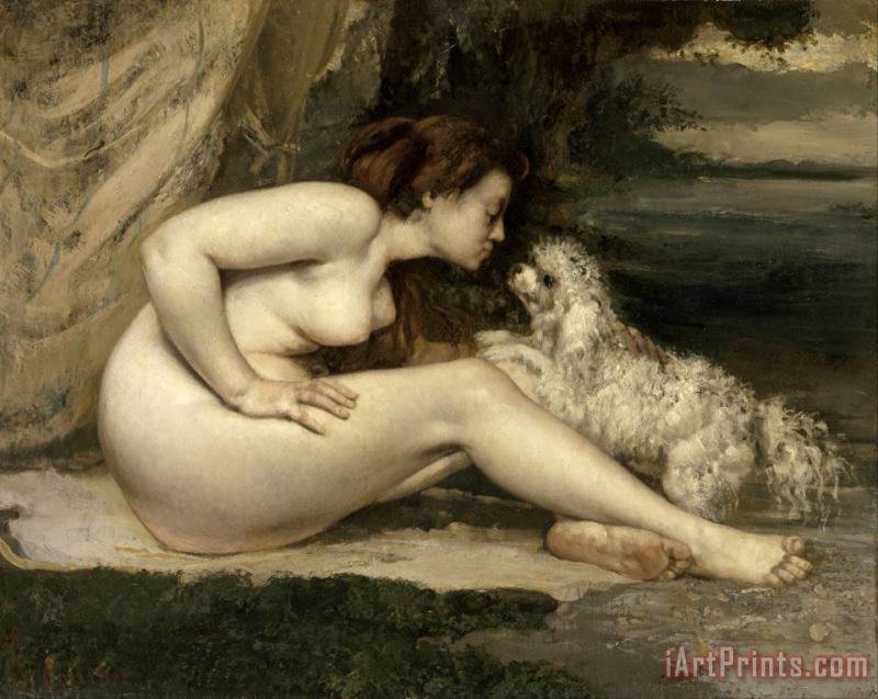 Nude Woman with a Dog painting - Courbet, Gustave Nude Woman with a Dog Art Print