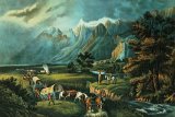 Currier and Ives - Emigrants Crossing the Plains painting