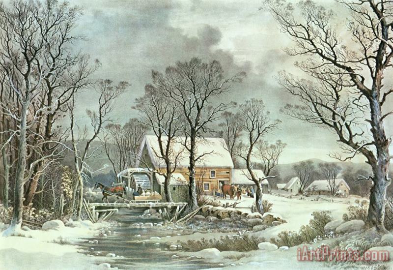 Currier and Ives Winter in the Country - the Old Grist Mill Art Print