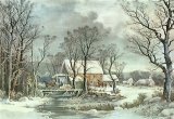 Currier and Ives - Winter in the Country - the Old Grist Mill painting
