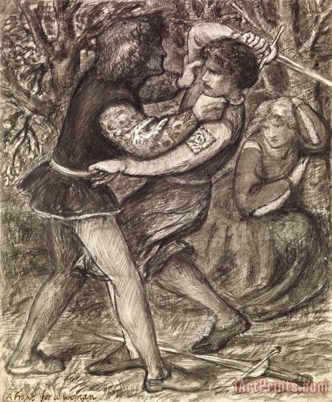 Dante Gabriel Rossetti A Fight for a Woman Art Painting