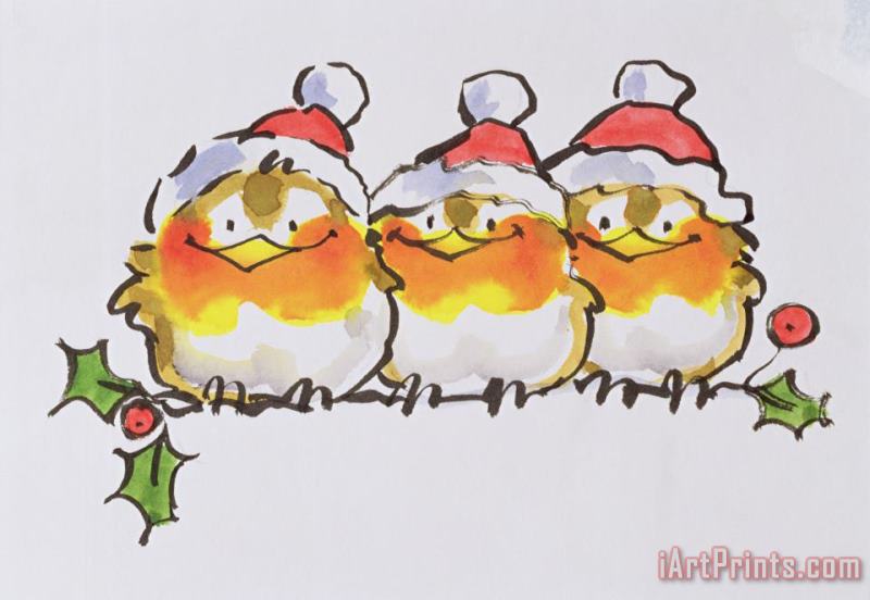 Christmas Robins painting - Diane Matthes Christmas Robins Art Print