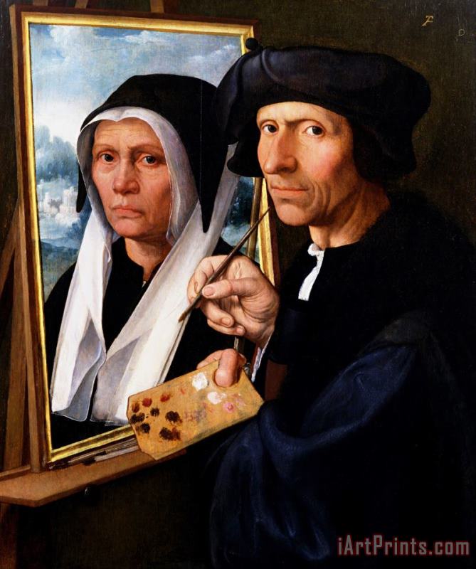 Dirck Jacobsz Jacob Cornelisz. Van Oostsanen Painting a Portrait of His Wife Art Painting