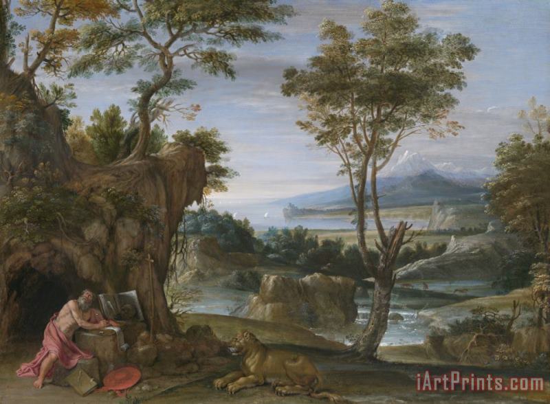 Landscape with St Jerome painting - Domenichino Landscape with St Jerome Art Print