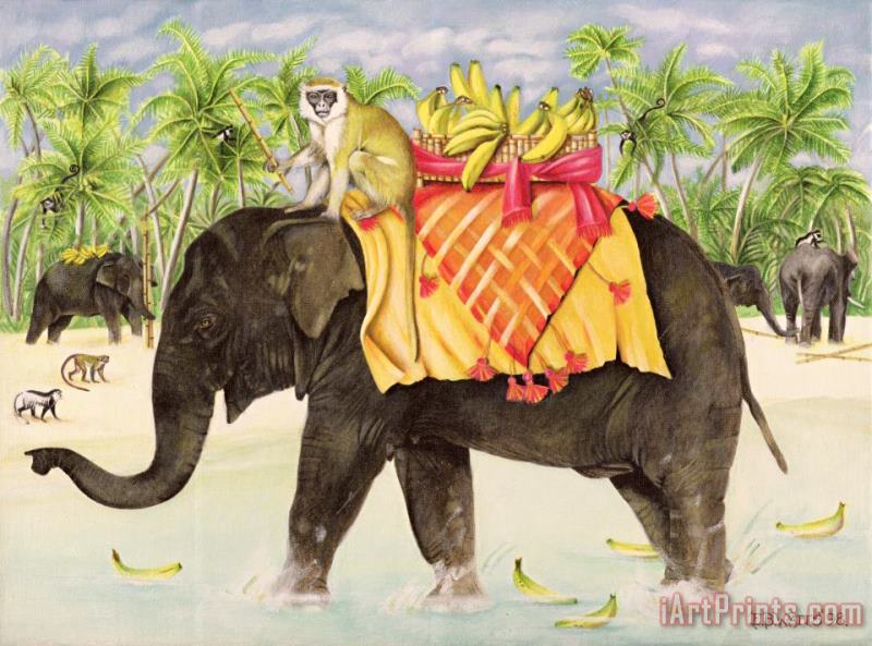 EB Watts Elephants With Bananas Art Painting