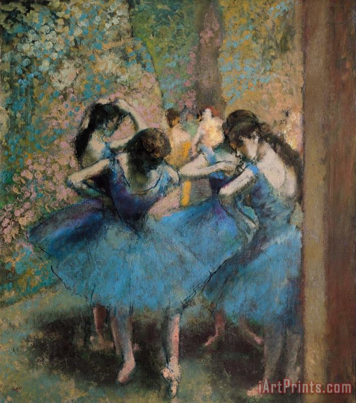 Dancers in blue painting - Edgar Degas Dancers in blue Art Print