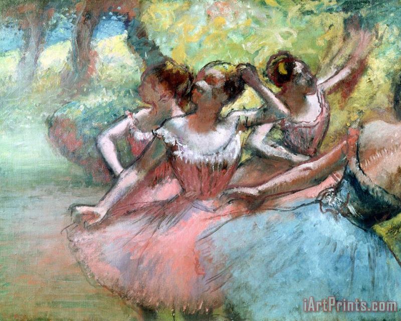 Four ballerinas on the stage painting - Edgar Degas Four ballerinas on the stage Art Print