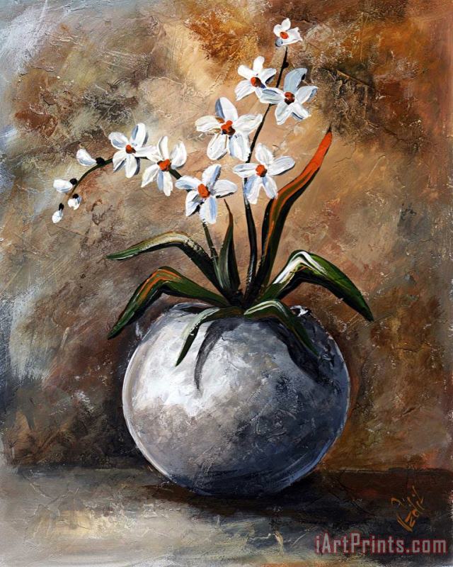 Bouquet di fiori bianchi painting - Edit Voros Bouquet di fiori bianchi Art Print