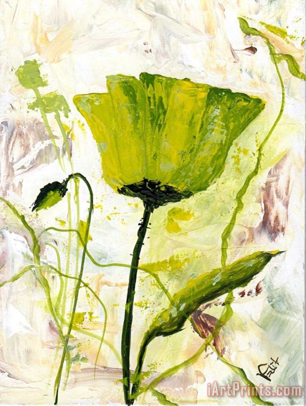 Green poppy painting - Edit Voros Green poppy Art Print