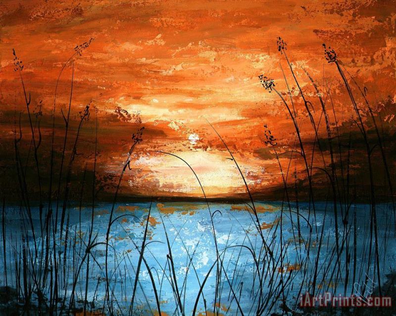 Red Sunset painting - Edit Voros Red Sunset Art Print